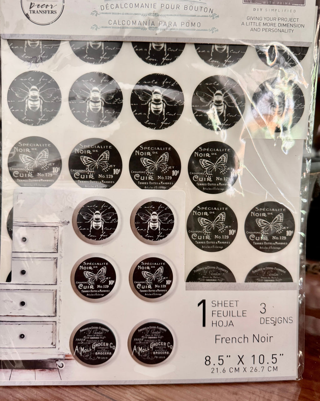 Décalcomanie pour bouton French Noir – Redesign – planche complète 21,6x26,7 cm