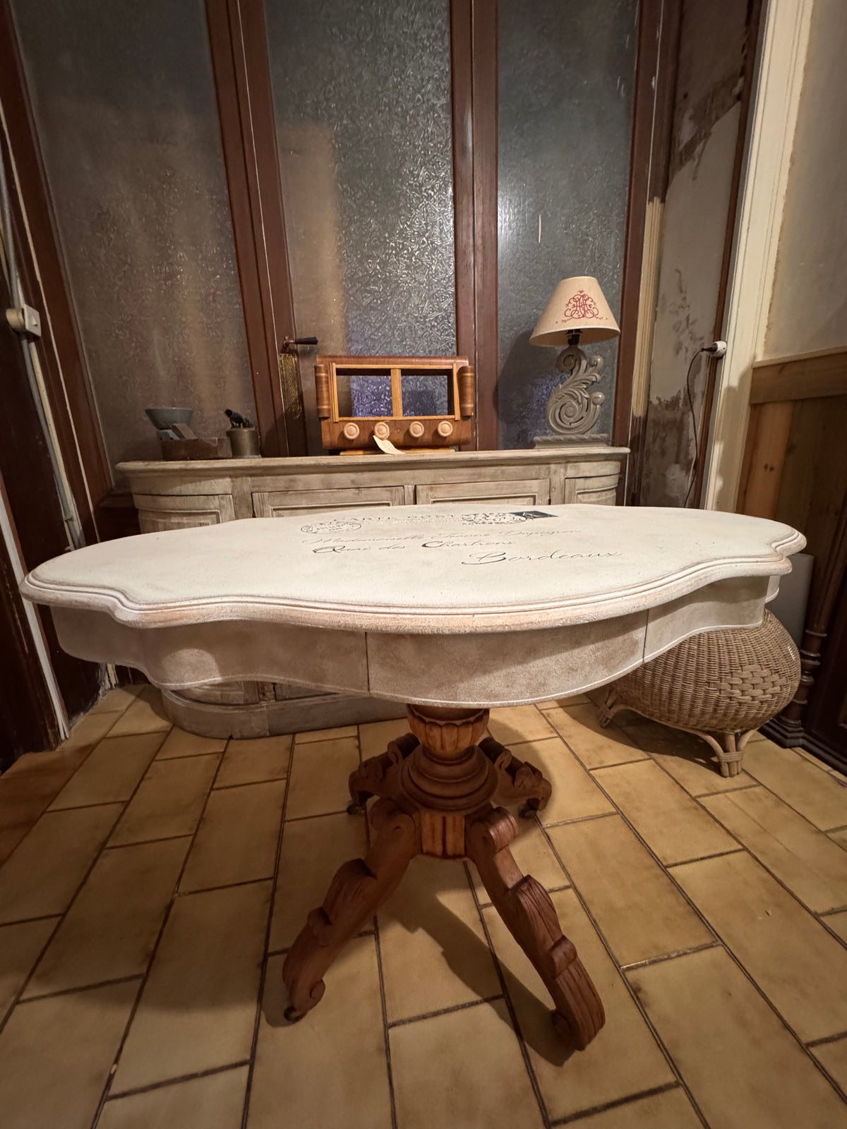 Table Violon Vintage Normande - plateau Soft Sand Vieilli