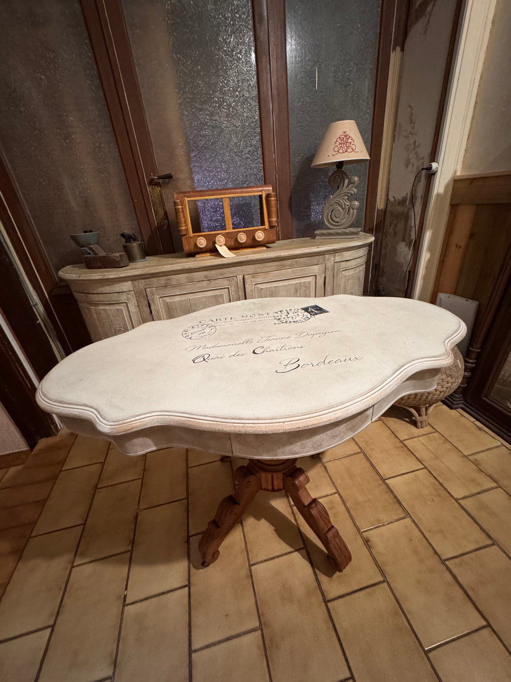 Table Violon Vintage Normande - plateau Soft Sand Vieilli