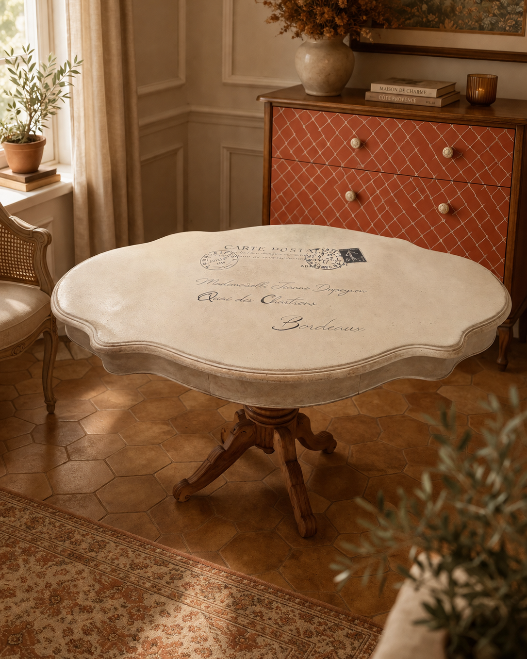 Table Violon Vintage Normande - plateau Soft Sand Vieilli