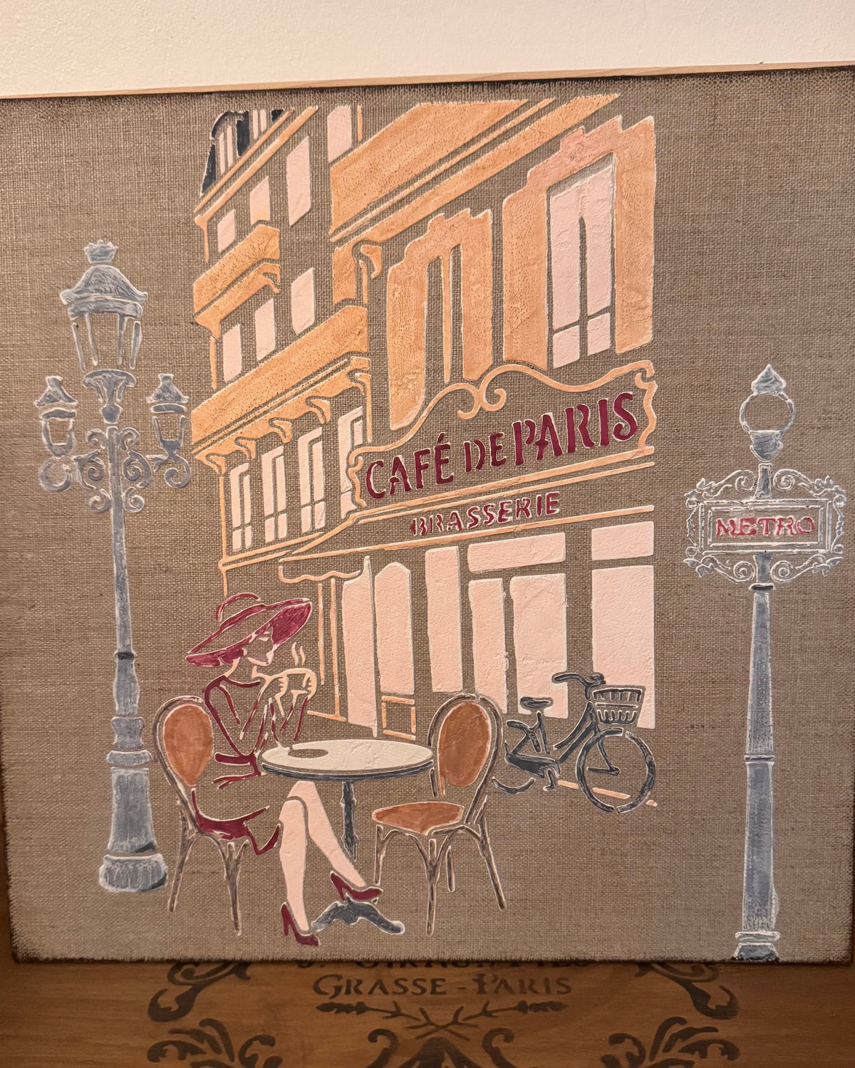Toile enduite lin 30x30 - Café de Paris détail