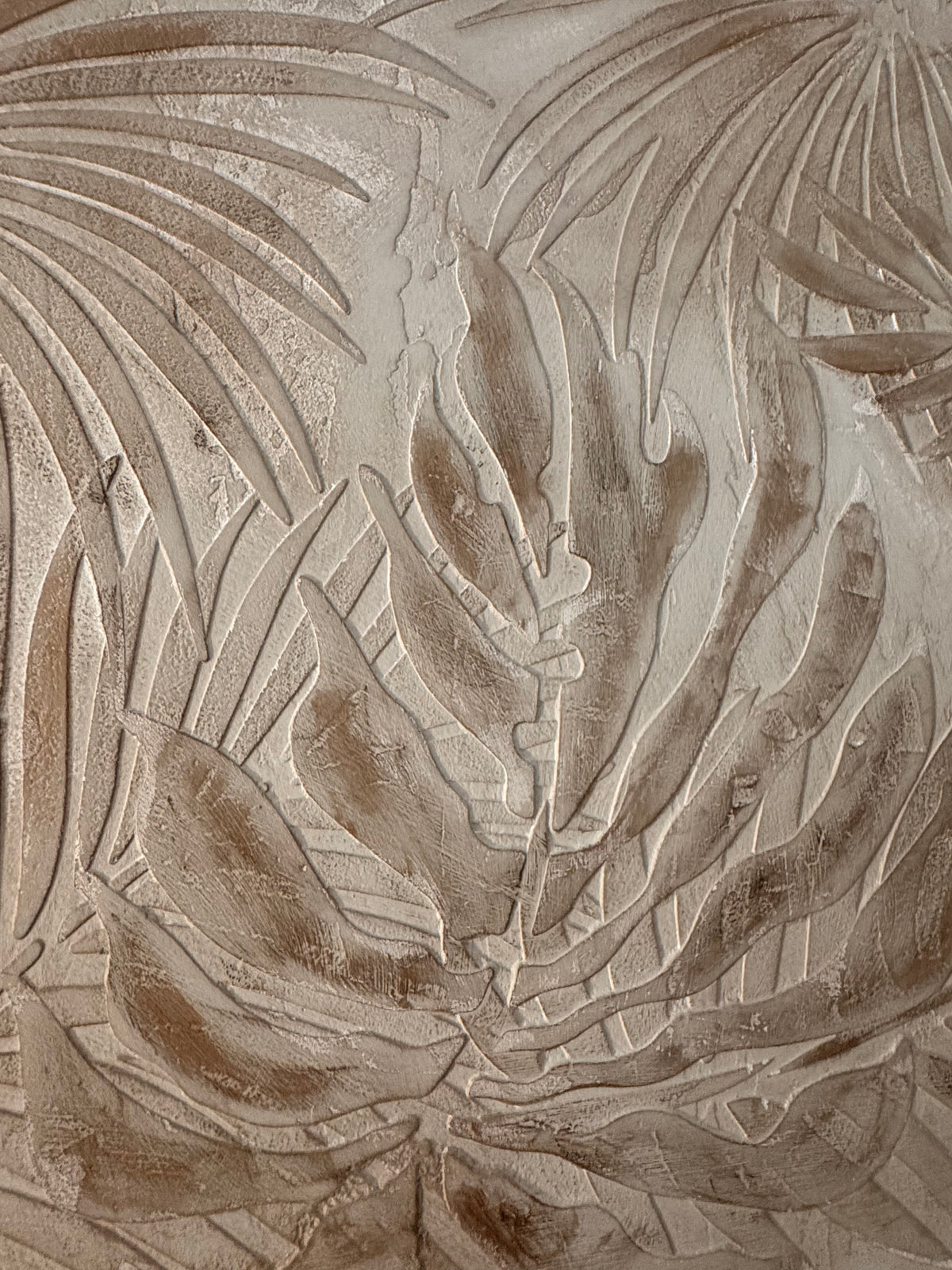 Parcours de feuilles, relief sur planche 80×60 cm