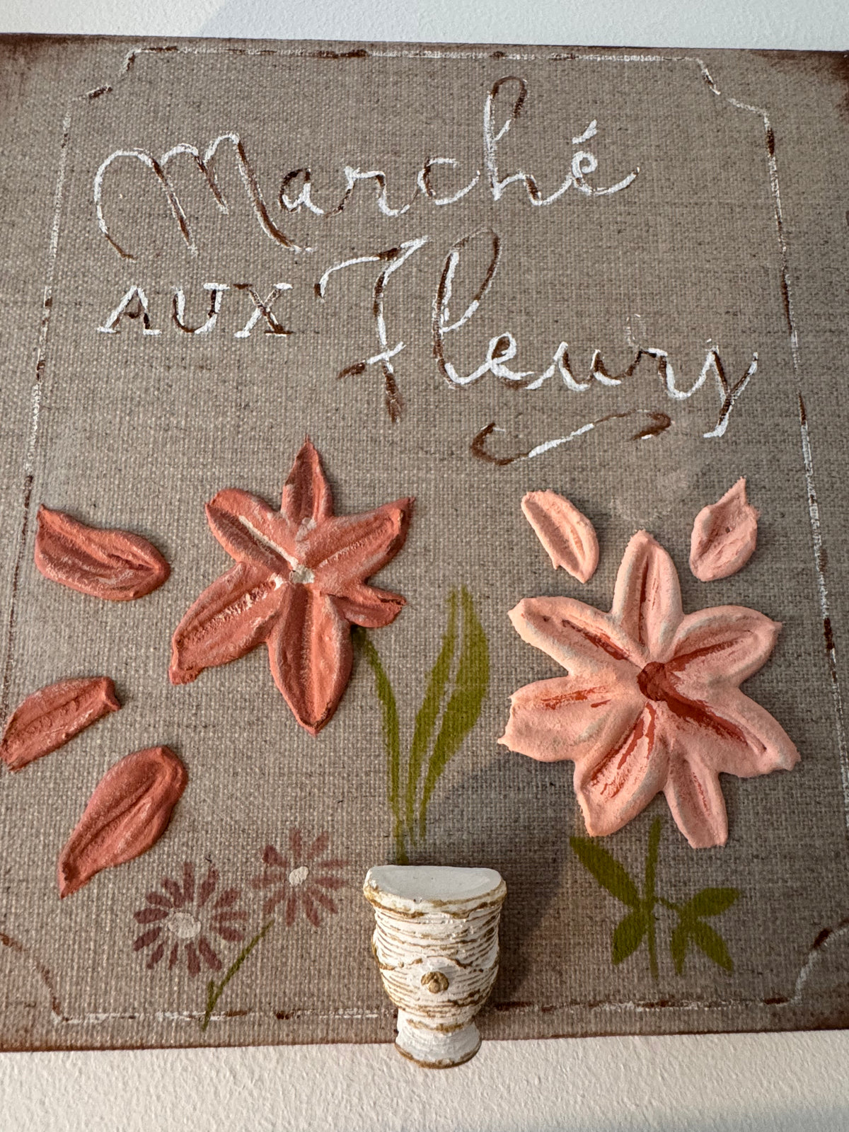 Cadre Marché aux fleurs – fleurs en relief 20×20 cm