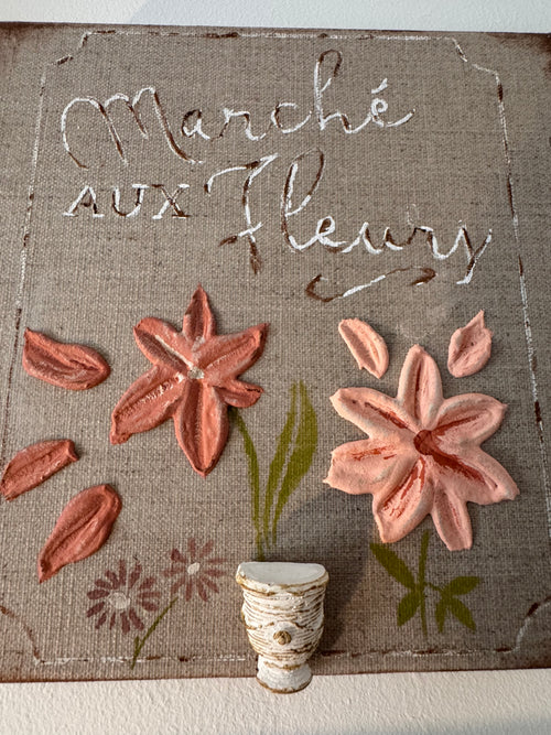 Cadre Marché aux fleurs – fleurs en relief 20×20 cm