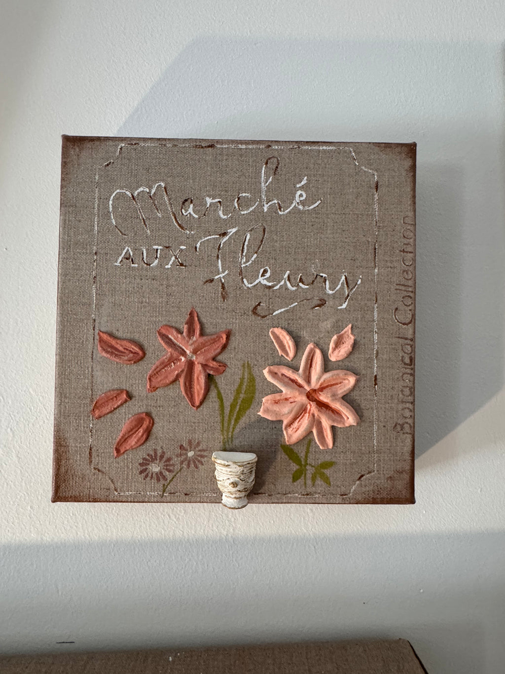 Cadre Marché aux fleurs – fleurs en relief 20×20 cm